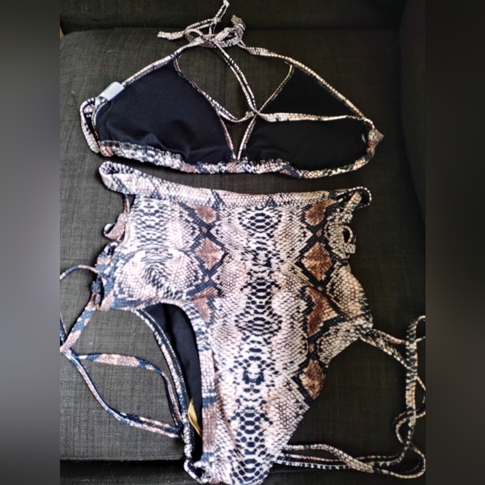 Brand New Snake Skin Print String Bikini Small - Picture 2 of 2